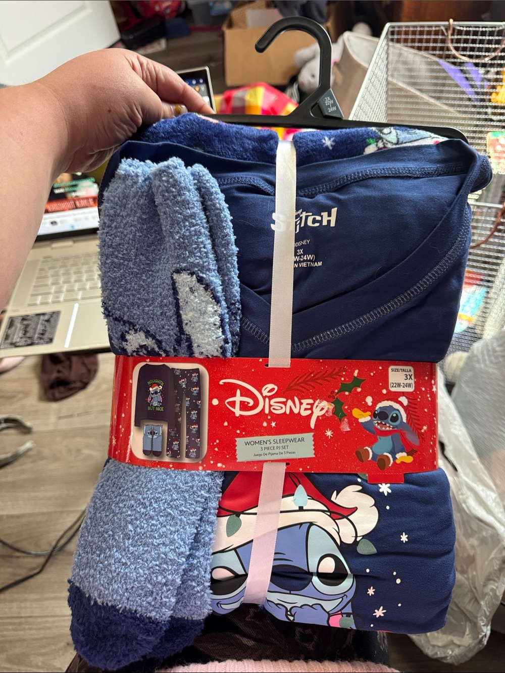 Disney Women's plus size Blue Stitch Sleepwear Set with Cozy Socks